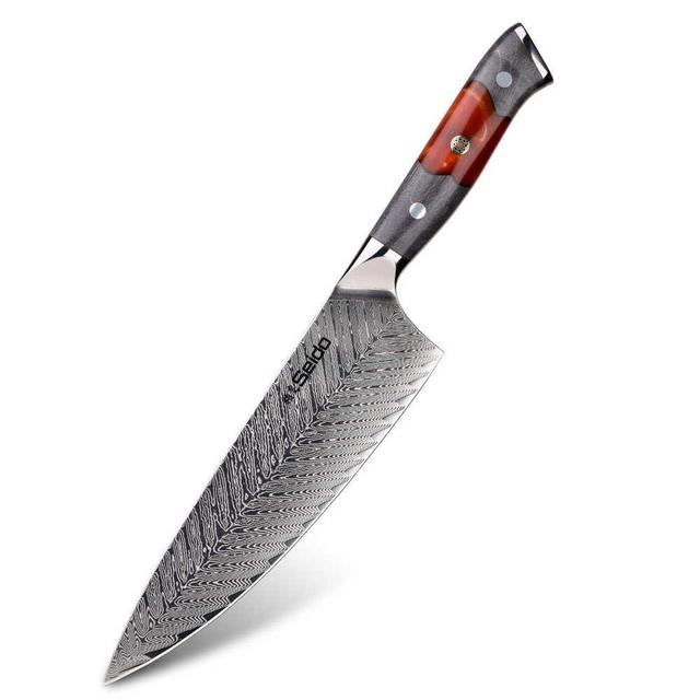 Seido Knives 8" Inferuno Gyuto AUS10 Damascus Chef Knife - Premium High-carbon Stainless Steel - Maple Wood Handle