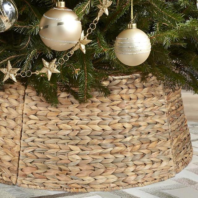 5-Piece Rattan Christmas Tree Collar - 26" Rustic Farmhouse Tree Skirt- Xmas Tree Base Cover for Christmas Decoration- Woven Holiday Tree Ring Accessory for Home, Living Room (Natural)