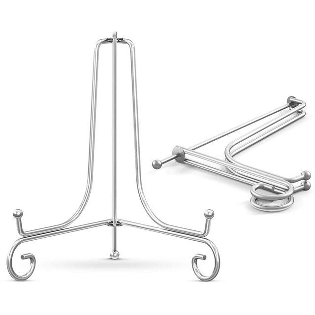 TR-LIFE Plate Stands for Display - 10 Inch Holder + Metal Easel Stand for Picture Frame, Decorative Plates, Photo, Book, Collectibles (Silver 2 Pack)