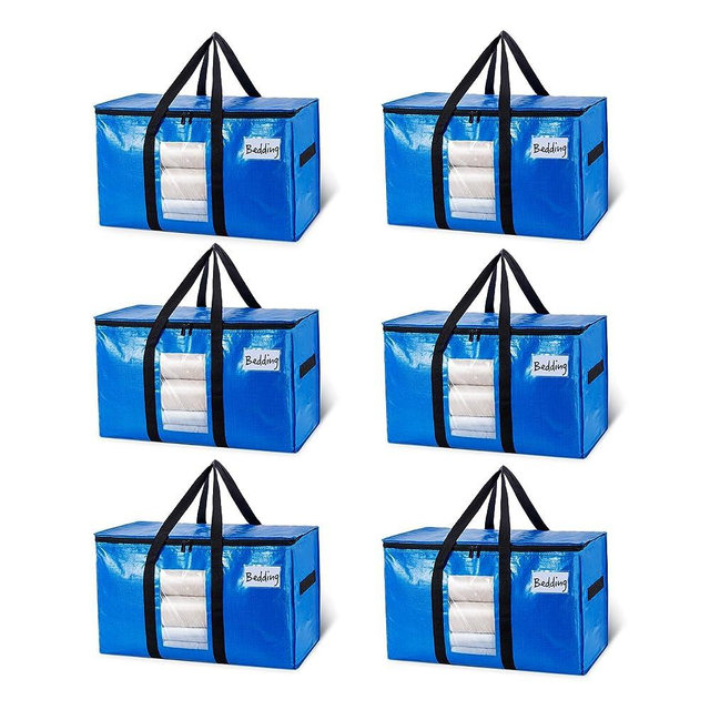 TAILI Extra Large Moving Bags, 6 Pack Heavy Duty Totes For Storage with Visible Window, Wrap Around Handles, Storage Bags for Space Saving Moving Storage, Alternative to Moving Boxes