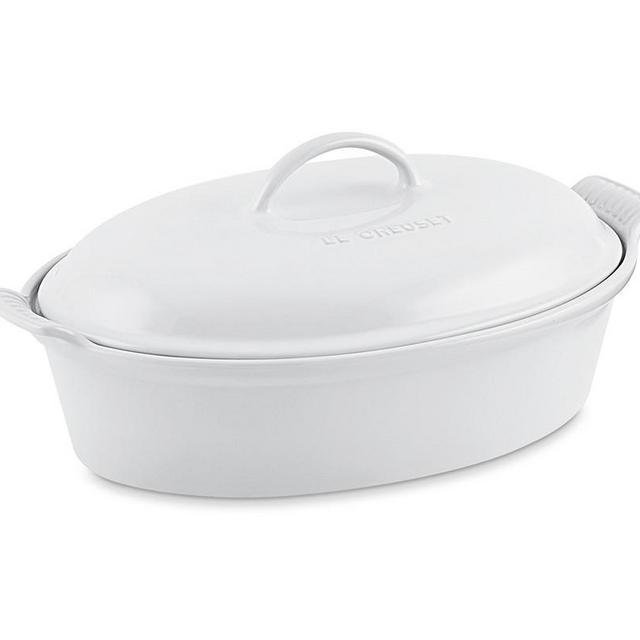 Le Creuset Heritage Stoneware Oval Covered Casserole, White