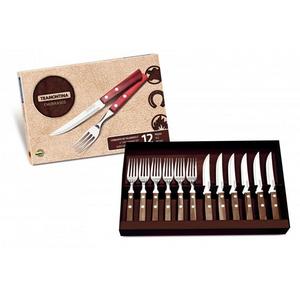 Tramontina Tableware Set with 6 serrated knives + 6 forks, brown handles