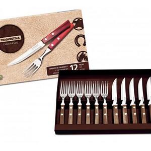 Tramontina Tableware Set with 6 serrated knives + 6 forks, brown handles