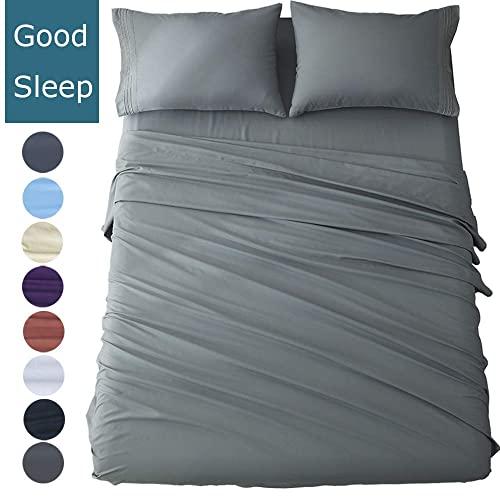Shilucheng Full Size Bed Sheets Set Microfiber 1800 Thread Count Percale Super Soft and Comforterble 16 Inch Deep Pockets Wrinkle Fade and Hypoallergenic - 4 Piece (Full, Dark Grey)