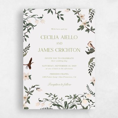 Smoke, Grey Wedding Invitation - Oiseau Portrait