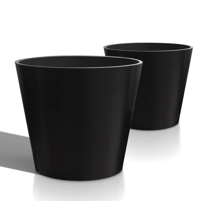 Heyzier Extra Wide Planter Outdoor Indoor, Large Resin Plant Pots for Trees Flowers (Black, 16 inch - 2 Pack)