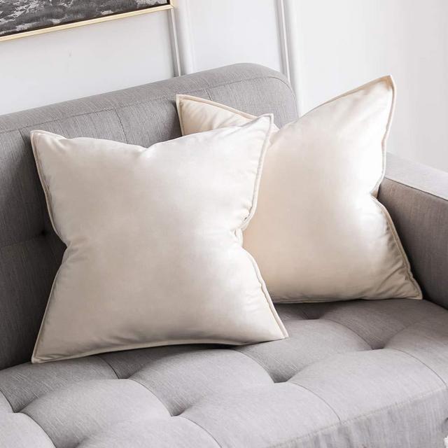 MIULEE Pack of 2 Decorative Velvet Throw Pillow Cover Soft Pillowcase Solid Square Cushion Case for Sofa Bedroom Car 20x20 Inch 50x50 cm Cream White