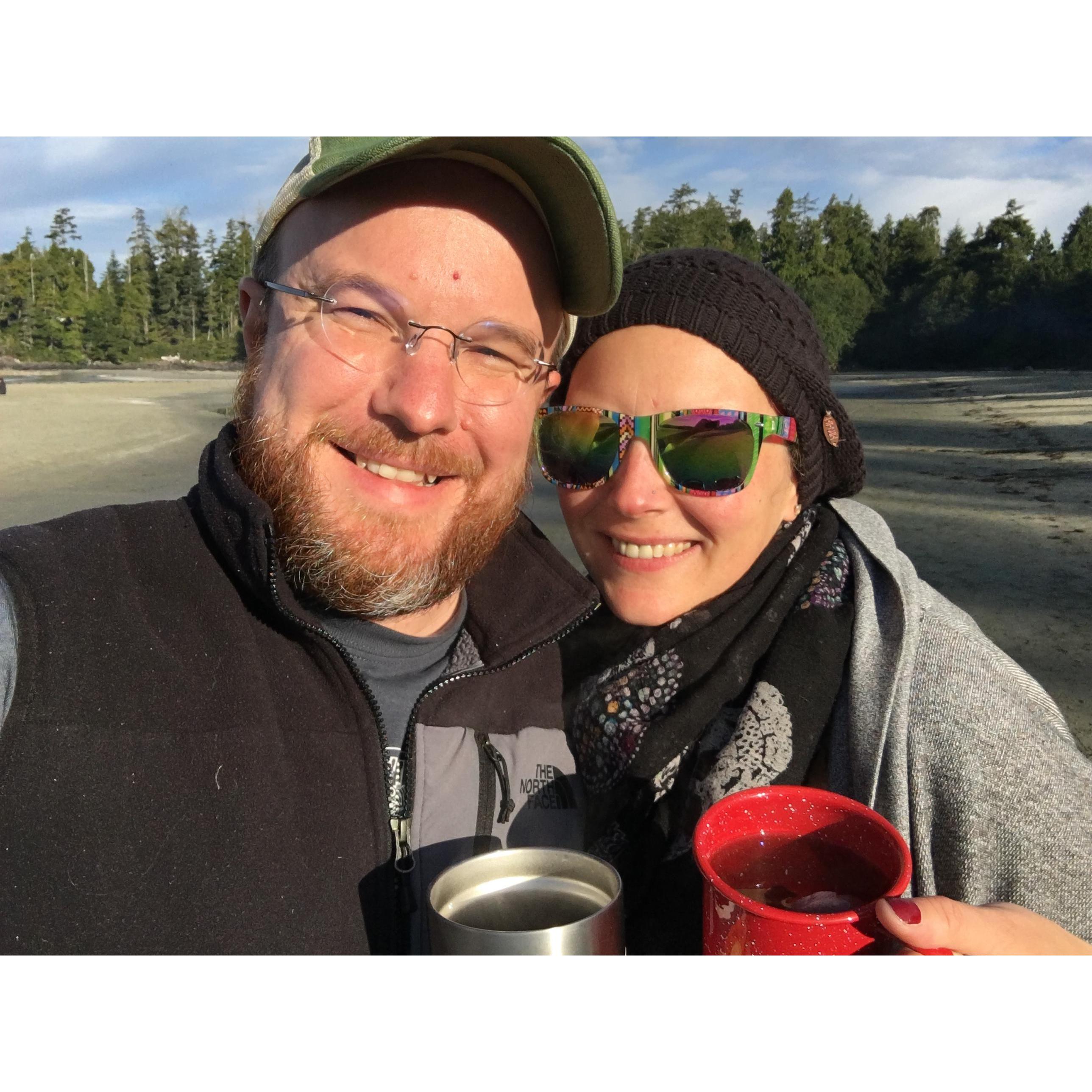 Morning coffee and tea on the beach in Tofino - Sept 2018