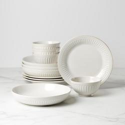 Lenox, French Perle Groove 12-Piece Dinnerware Set, Service for 4