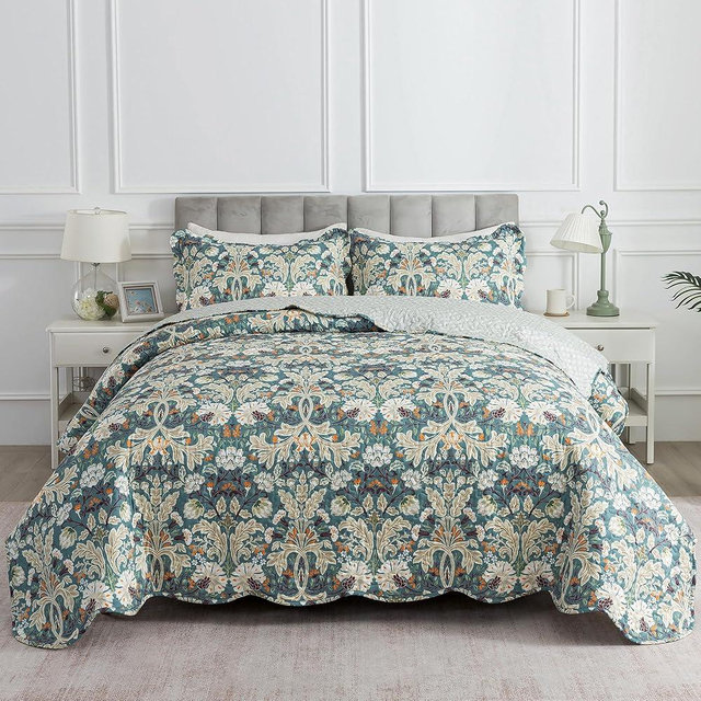 HoneiLife Quilt Sets King Size - Microfiber Bedspreads for King Bed, 3-Piece Lightweight Coverlets, Retro Bed Cover King Quilt Bedding Set All Season Quilts-Grayish Green