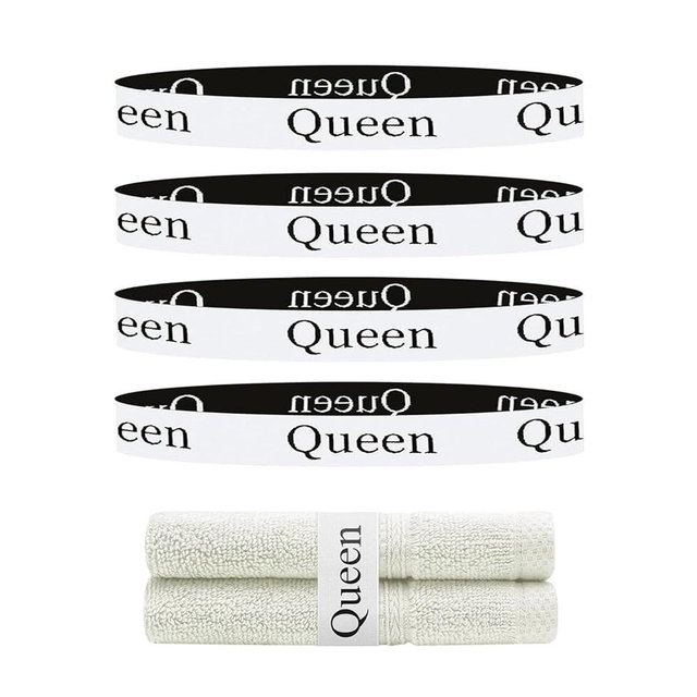 Meatykui 4 Pieces Bed Sheet Organizer and Storage Size Label Bands, Elastic Linen Labels for Bed Sheet Sets, Elastic Bedding Bands for Organizing The Linen Closet(Queen 4Pcs)
