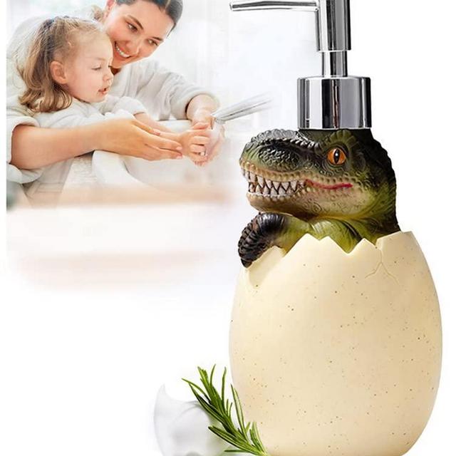 Cute Dinosaur Baby Egg Pump Lotion Dispenser Liquid Soap, Hand Soap, Shampoo, Shower Gel Refill Dispenser for Adults Kids Bathroom, Bath Accessory, Kitchen Countertop (A)
