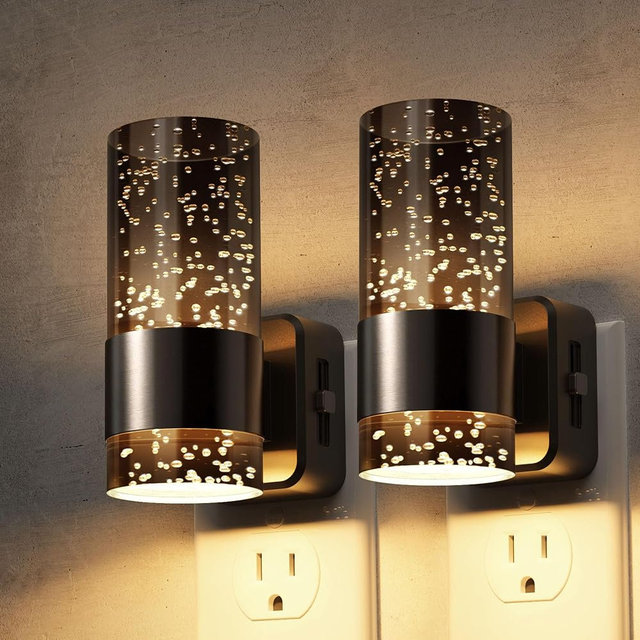 L LOHAS LED Night Lights Plug into Wall, 2 Pack Acrylic Bubble Night Light,Dimmable Nightlight with 0-100 LM, 3000K Plug in Night Light with Dusk to Dawn Sensor, for Bathroom Hallway Bedroom