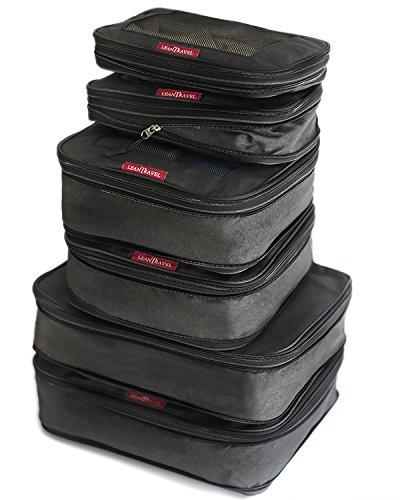LeanTravel Compression Packing Cubes Luggage Organizers for Travel with Double Zipper - Set of 6 - Color Black