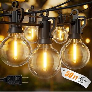 Brightown Outdoor String Lights, 50FT 25 G40 Bulbs Shatterproof Patio Lights, IP65 Waterproof Dimmable Hanging Connectable Globe LED Outdoor Lights for Backyard, Bistro, Porch, Deck, Balcony