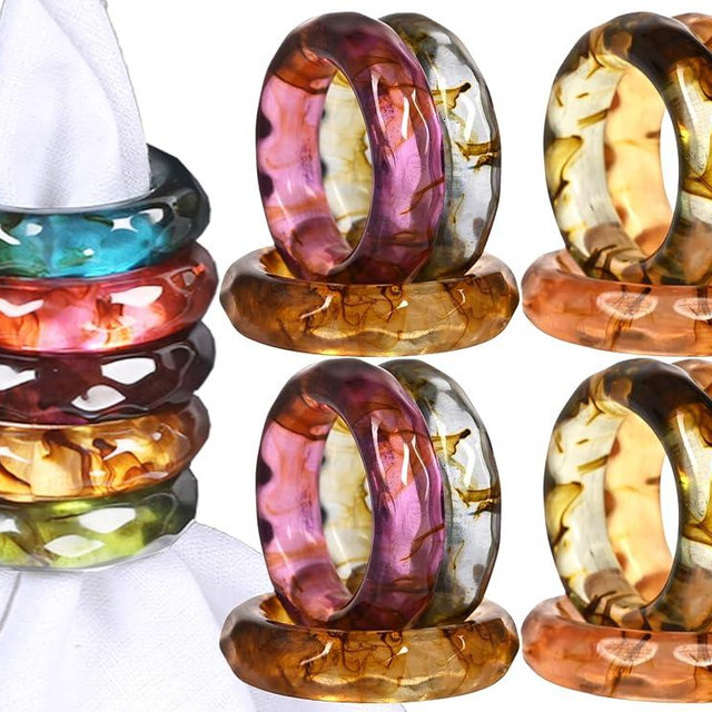 Epoxy Resin Napkin Holders for Cloth Napkins Set of 12 - Decorative Napkin Holders for Weddings, Parties & Everyday Dining - Diamond-Top Design in 6 Assorted Pastel Colors - CLEENTABLE