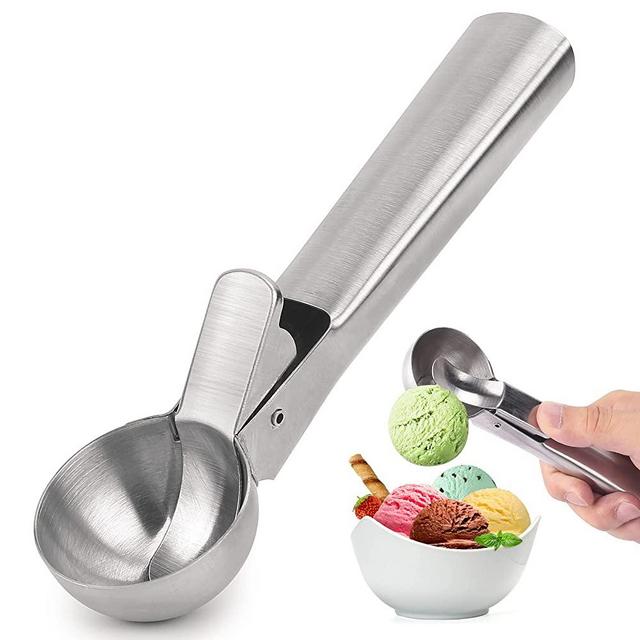 Ice Cream Scoop, Stainless Steel Ice Cream Scooper, Heavy Duty Metal Ice Cream Scoops with Trigger, Perfect for Frozen Yogurt, Gelatos, Sundaes (Medium Silver) (silver style 1) (Silver)