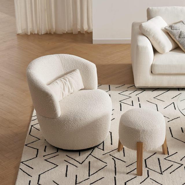 Amber Bouclé Swivel Chair with Kit Bouclé Stool