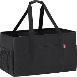 Extra Large Utility Tote Bag, Foldable Reusable Grocery Bags with Metal Wire Frame & Reinforced Bottom Board, Stand Up Large Utility Tote for Shopping, Beach Bag, Laundry, Car (Black)