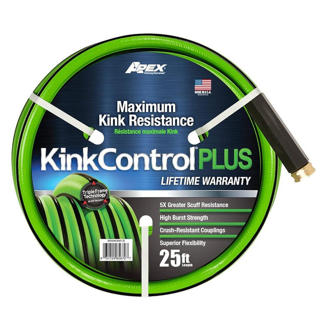 Teknor Apex Heavy Duty Kink Control Plus Garden Hose, High Burst Strength, Superior Flexibility, 5/8 in x 25 ft, Green