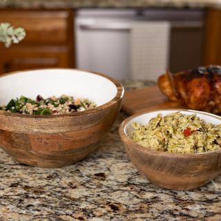 Wood & White 2-Piece Mango Wood Serving Bowl Set