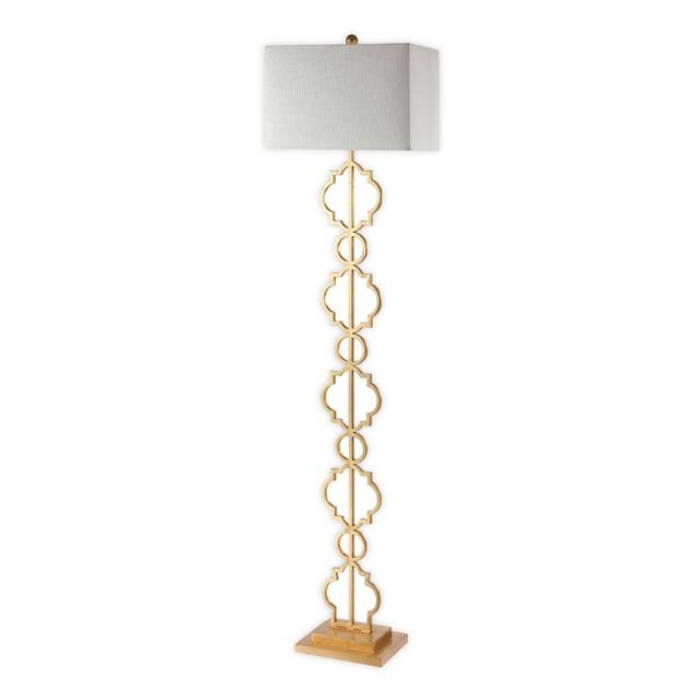 JONATHAN Y Selina LED Floor Lamp in Gold with Linen Shade