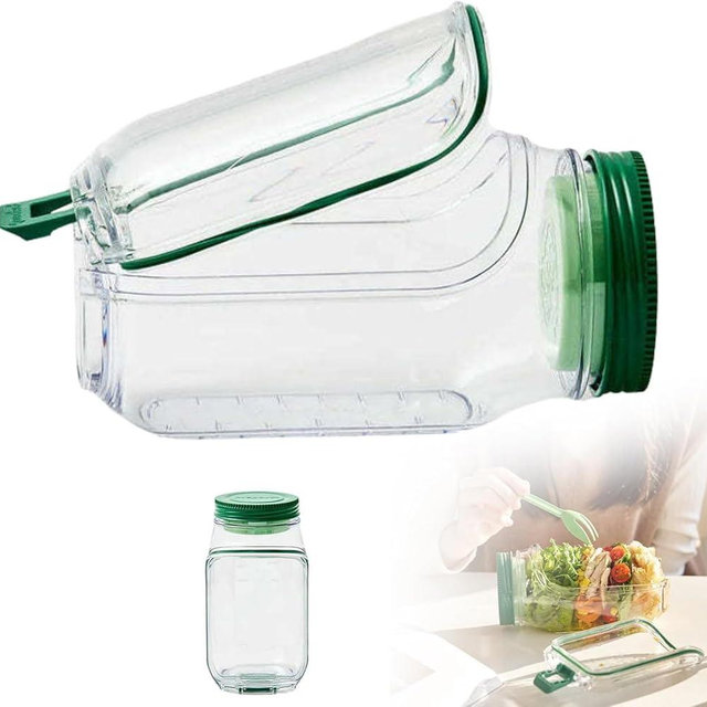 LEYAO Salad Pod Mason Jar Side Open - Leakproof Dressing Container, Lid-to-Bowl Design, Reusable Salad Jar with Side Opening & Salad Container for Lunch & Meal Prep (7.5"x3.9"x3.5" 3PCS)