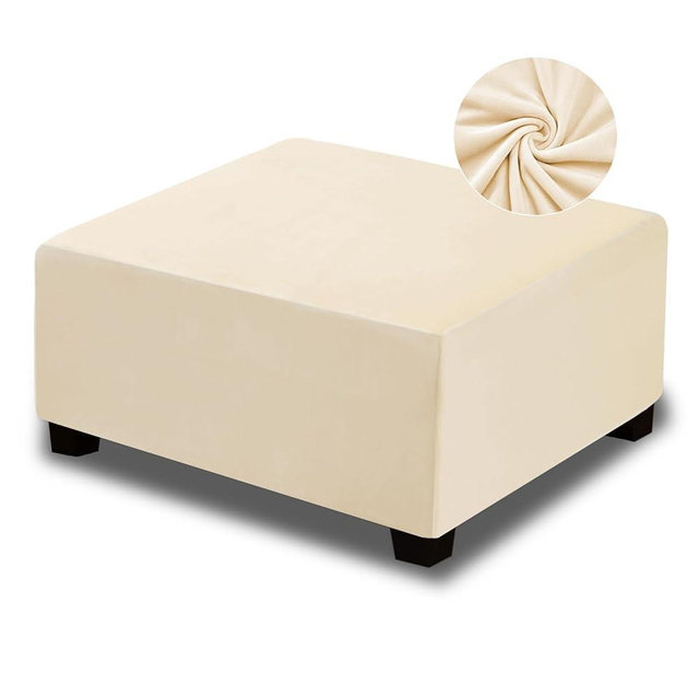 NeColorLife Square Ottoman Cover Velvet Ottoman Slipcover Thick Stretchable Footrest Stool Covers with Elastic Band for Oversized Ottoman (XX-Large Size,(with Warm Undertones))