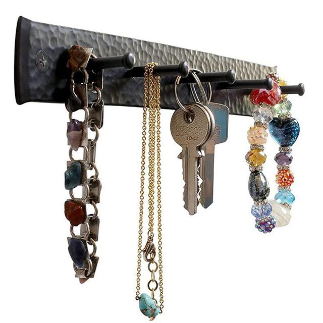 Wrought Iron Key Holder for The Wall – Handmade Hat, Towel, Leash, Jewelry and Keys Rack, Wall Hangers with Anchors and Screws – Rustic, Sturdy, Easy-to-Install Farmhouse Wall Decor, 10x1.2x1.2 in.