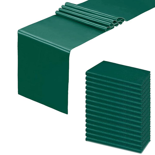 HMQIANG 15 Pack Forest Green Satin Table Runner 12x108 Inches Long, Silk and Smooth Fabric Table Runner for Wedding, Parties, Banquets, Events Decoration