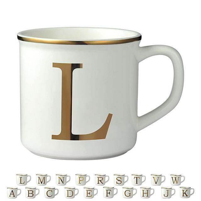 Miicol White Ceramic Coffee Mug, 16 oz Large Cup Monogramm Personalized- Gifts Mug with Man and Women's Initials -Gold Letters L