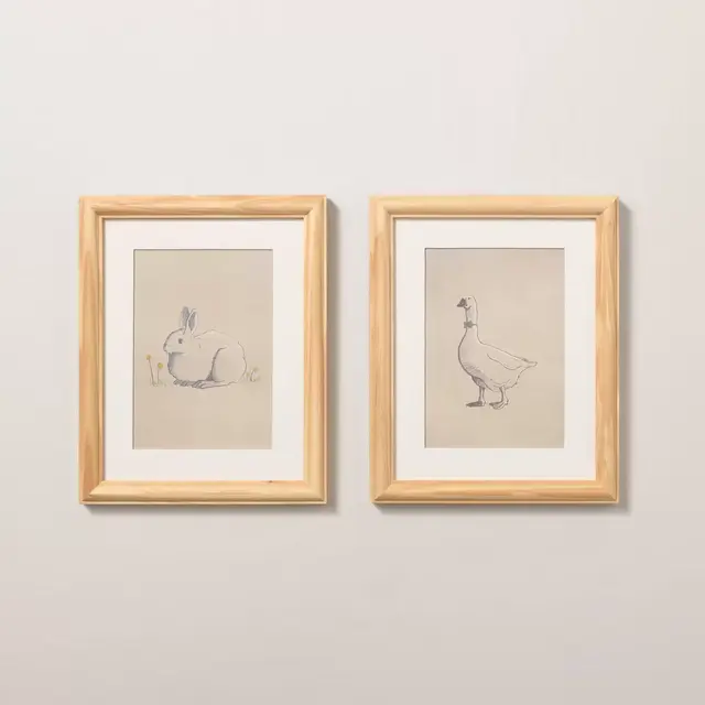 8"x10" Bunny and Duck Sketch Framed Wall Art - Hearth & Hand™ with Magnolia