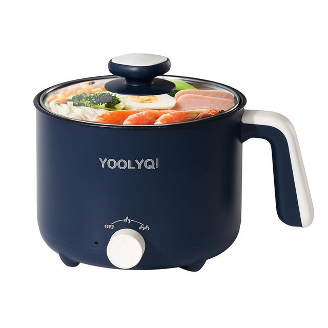 Hot Pot Electric Ramen Cooker: YOOLYQI 1.5 L Portable Lazy Pot, Dual Power Regulation, Suitable for Ramen,Noodles, Soup,Oatmeal Non-Stick Pot, Dorm, Office Must Have Multi Shabu Shabu Pot(Blue, 1.5 L)