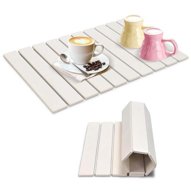 Large Stone Dish Drying Mat for Kitchen Counter, 24"(L)×16"(W), Quick Drying Collapsible Dish Drying Mats, Absorbent Diatomaceous Earth Mats for Dishes Bottles Cups, Match Any Countertop