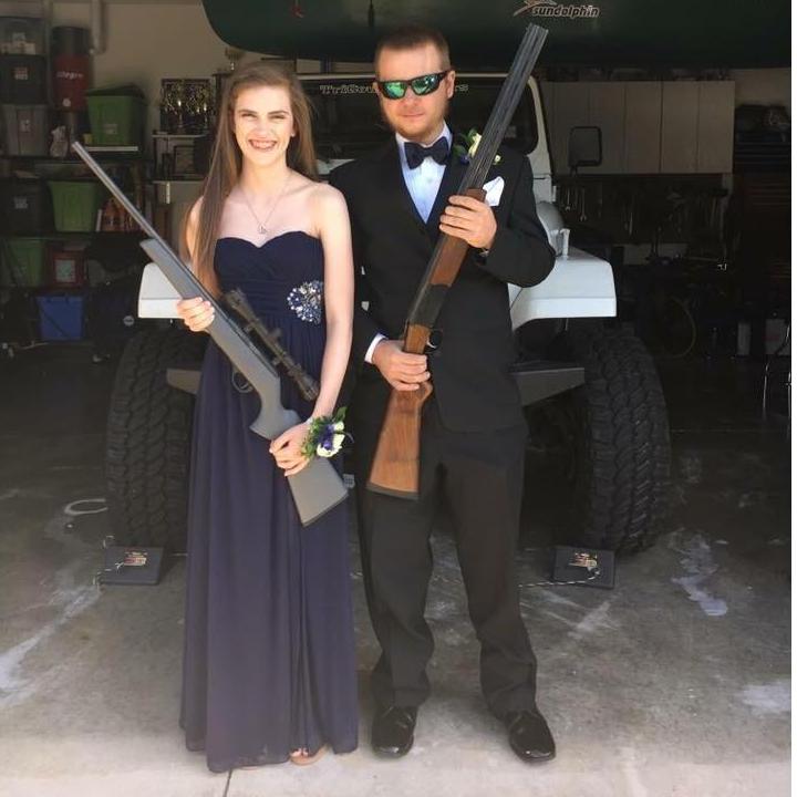 Prom time and typical Tim fashion; guns and jeep in background.