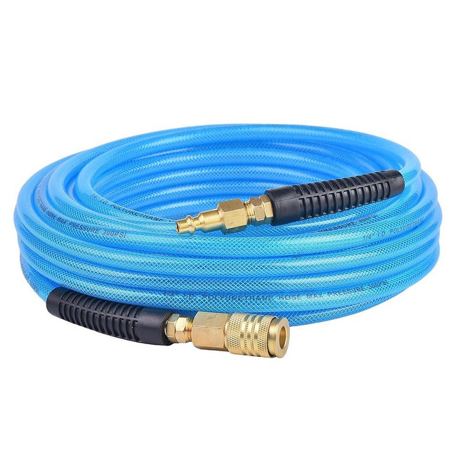 RainBello 50FT 1/4 Inch Air Hose Reinforced Polyurethane Air Compressor Hose - Flexible Heavy Duty Braided Pneumatic Hose with Quick Connect Fittings 300 PSI for Garage Shop Automotive Use