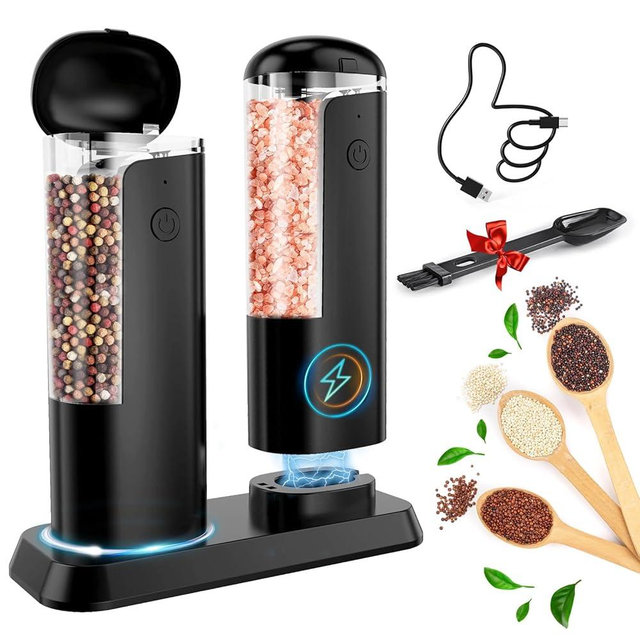 Electric Salt and Pepper Grinder Set: Rechargeable Salt and Pepper Shakers Set Electric For Gravity Salt Grinders Adjustable Automatic Pepper Mills Refillable Salt Mill Large Capacity