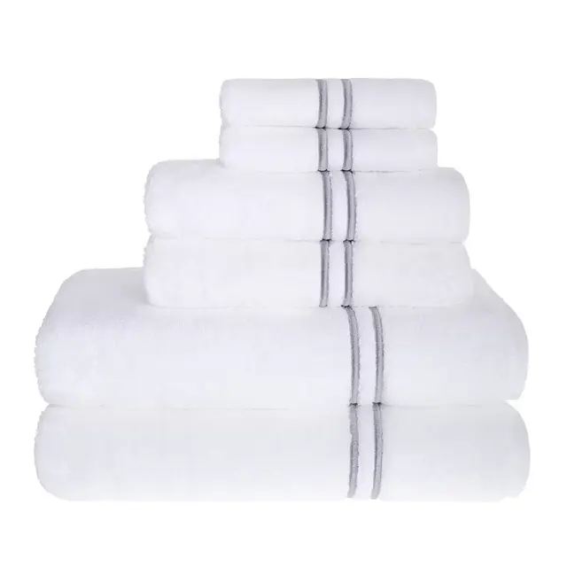 Wamsutta® Egyptian Cotton 6-Piece Baratta Stitch Bath Towel Set in Grey