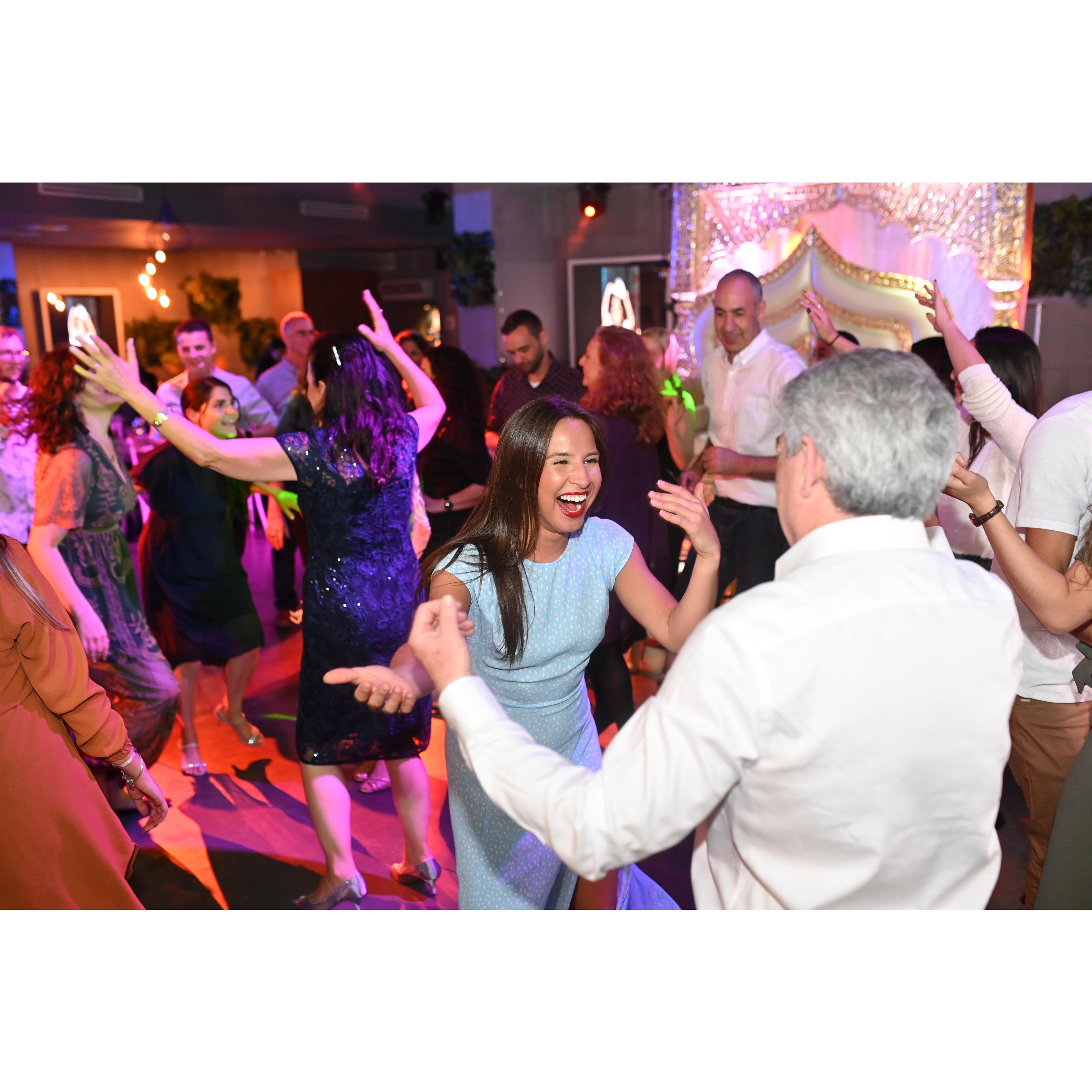 Leeron's Dad, Shai, dancing with Andrew's cousin from Omaha, Mary!