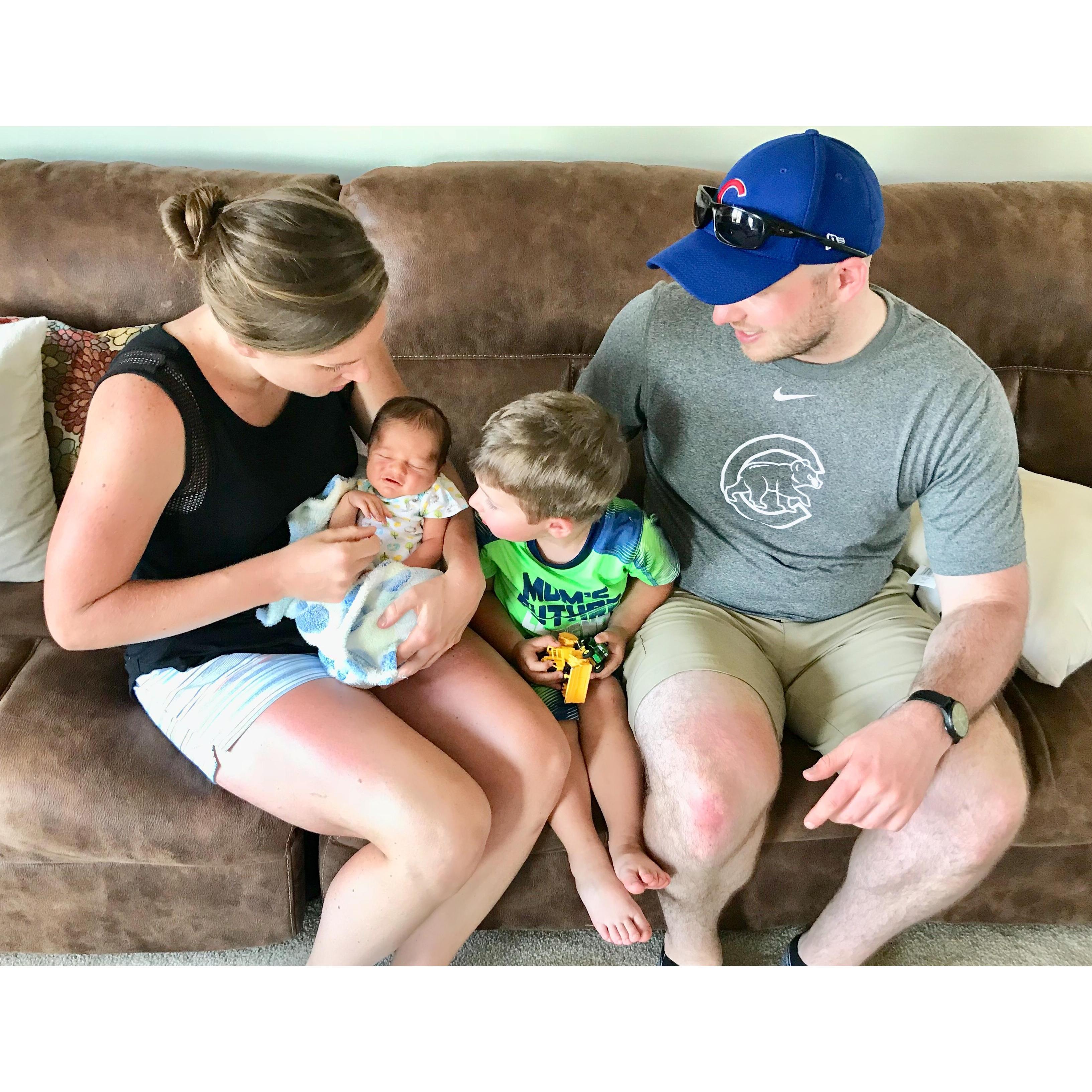 (June 2018) Sarah and Jake were introduced to Sarah's new nephew by big brother (and ring bearer), Everett!