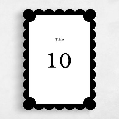 Black Scalloped Wedding Table Number - Blake
