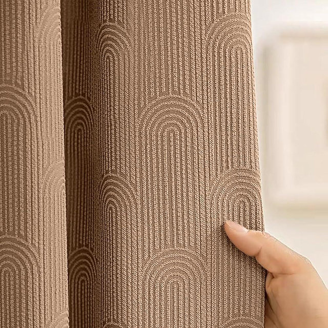 Awellife Boho Shower Curtains for Bathroom Linen Fabric Brown Cotton Bohemian Mid Century Minimalist Arch 72" L X 72" W