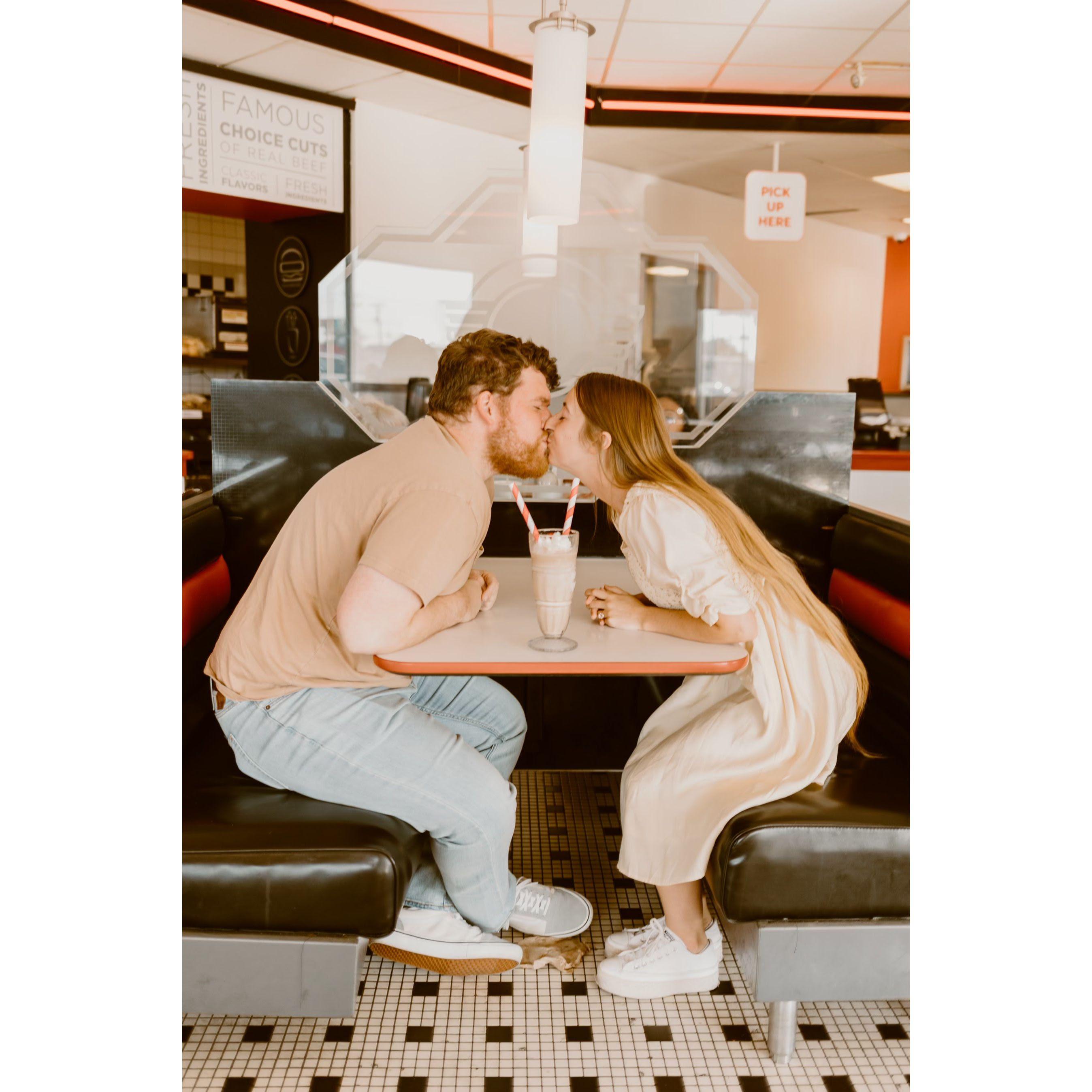 Our first date was almost 5 years ago at a Steak n' Shake :)