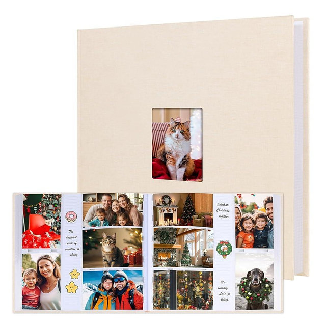 Photo Album 4x6 600 Photos with Writing Space,4 x 6 Photo Book Linen Cover with Front Window, 4x6 Picture Album 600 Photos Photo Album Book for Wedding Kids Travel Family Baby Pictures (Beige)