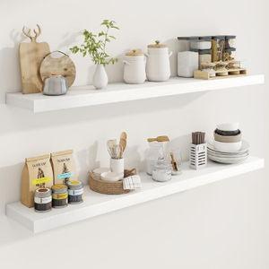 Marsmiles Floating Shelves for Wall, 55" W x 9.25" D Floating Shelves for Storage and Display, Bathroom Shelves & Kitchen Shelves, Rustic Wood Shelves for Living Room, White, Set of 1