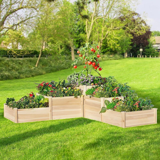 Amerlife Raised Garden Bed Outdoor Gardening, 28 Inch Depth 3-Tier Wood Planter Box with Cedar Leg, Baseboard, Leakage Hole,Easy Assembled, Ideal for Vegetables, Herbs, Flowers
