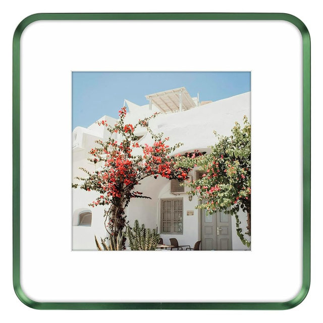 Golden State Art 12x12 Aluminum Picture Frame Green - With Mat for 8x8 Photo or Without Mat for Round Edges 12 x 12 Photo with 1-inch Radius Corner - Real Glass - Matte Modern Wall Decor