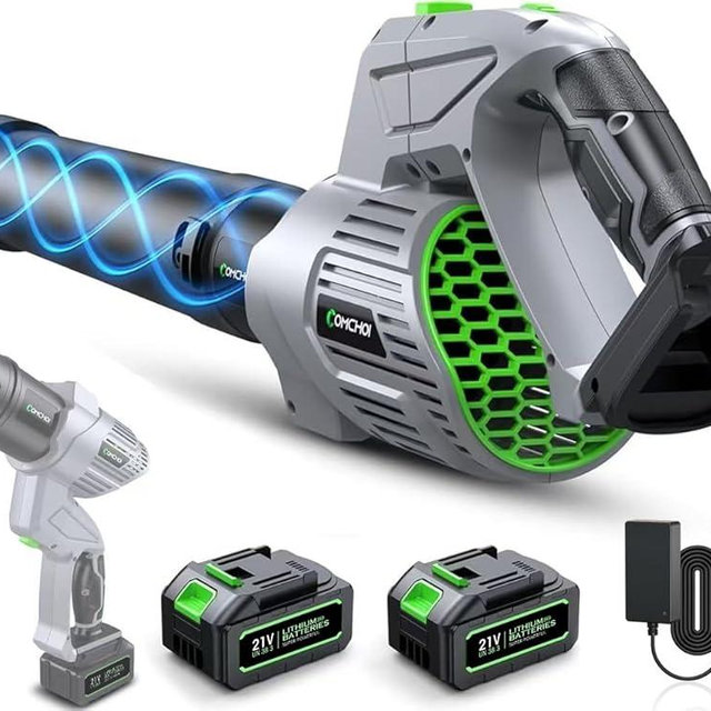 Comchoi Electric Leaf Blower Cordless, 990,000 RPM, 2 Batteries & Charger, Handheld Leaf Blowers for Lawn Care, 5 Speed Mode, Portable Lightweight Grass Blower for Yard, Patio & Outdoor Use