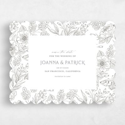 White Scalloped Wedding Save the Date - Briallen Landscape