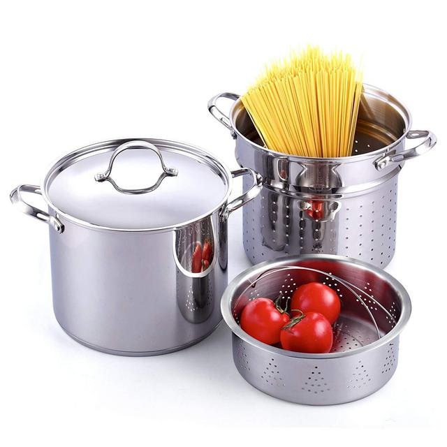 Cooks Standard Classic 4-Piece 12 Quart Pasta Pot Cooker Steamer Multipots, Stainless Steel